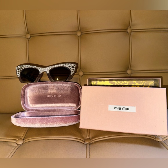 MIU MIU, RARE, Rasoir Crystal Rhinestone Half Rim Sunglasses (MSRP: $495), EEUC - Picture 2 of 5